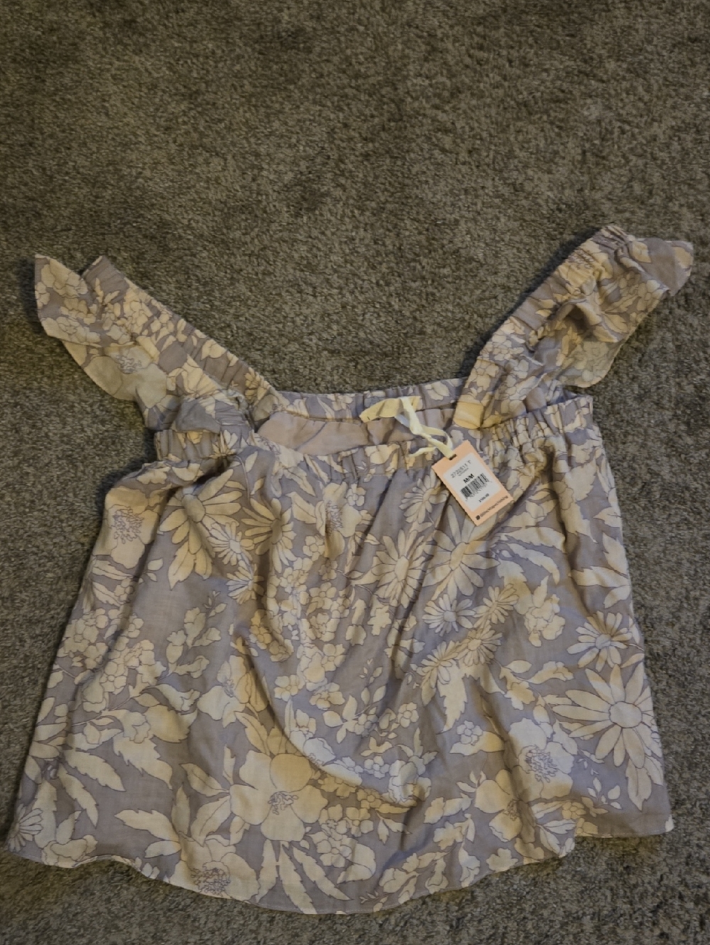 Floral Off-Shoulder Top in Lavender and Cream With Tags On